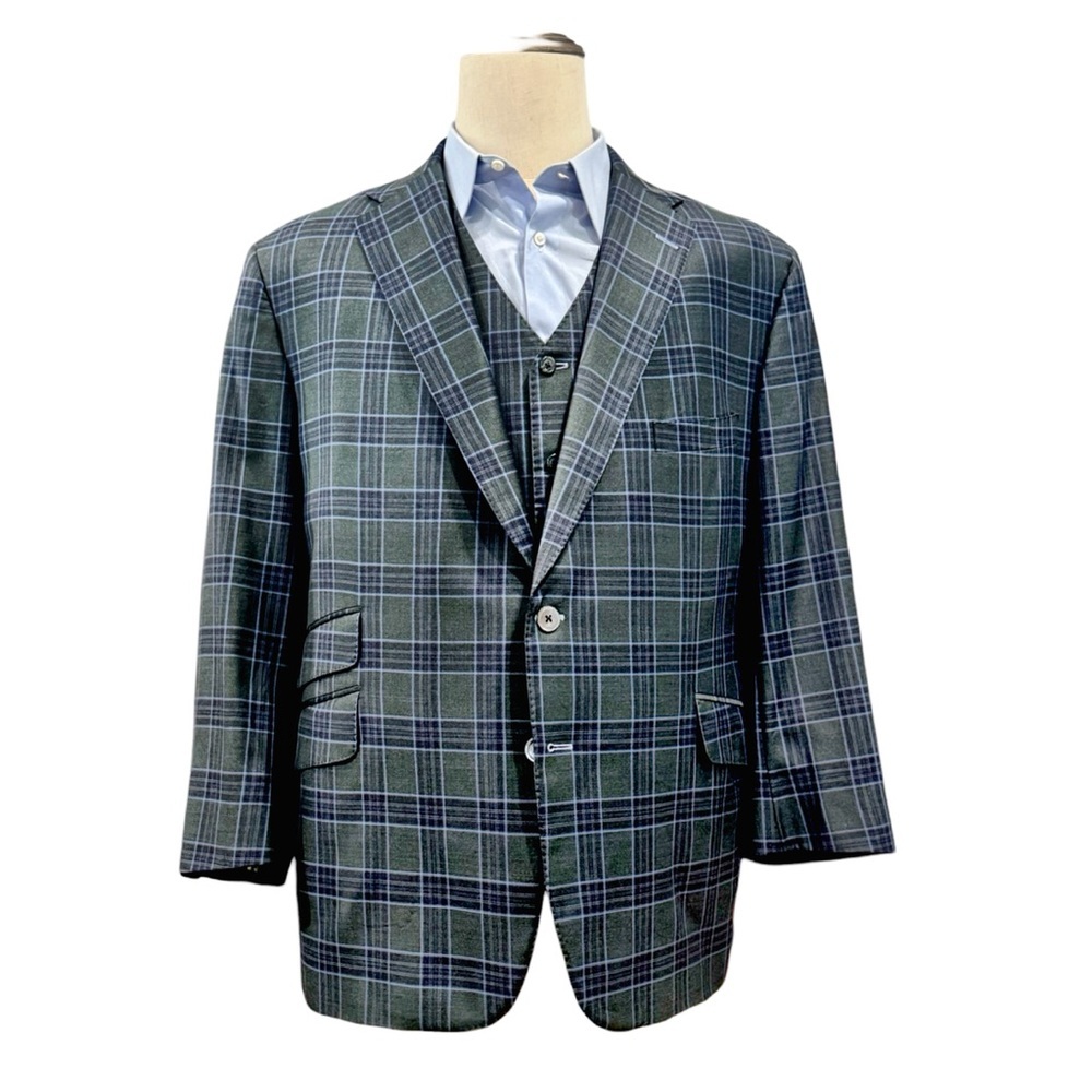 Tom James Royal Classic Men’s Three-Piece Suit. Green, Blue. 44R Altered - Picture 3 of 14